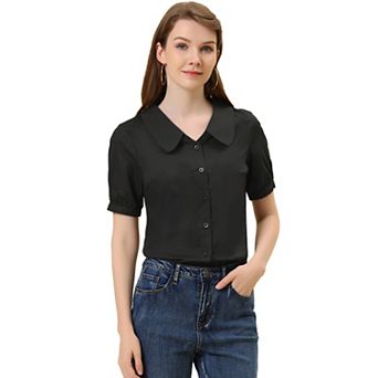 Women's Doll Collar Cotton Casual Work Blouse Shirt