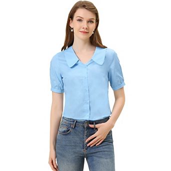Women's Doll Collar Cotton Casual Work Blouse Shirt