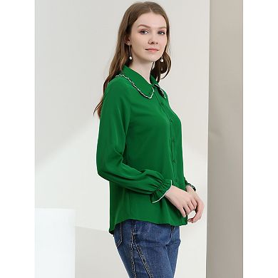 Women's Sweet Ruffle Peter Pan Collar Button up Work Shirts