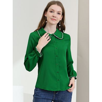 Women's Sweet Ruffle Peter Pan Collar Button up Work Shirts