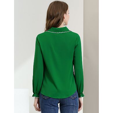 Women's Sweet Ruffle Peter Pan Collar Button up Work Shirts