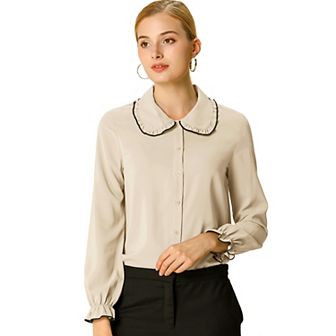 Women's Sweet Ruffle Peter Pan Collar Button up Work Shirts