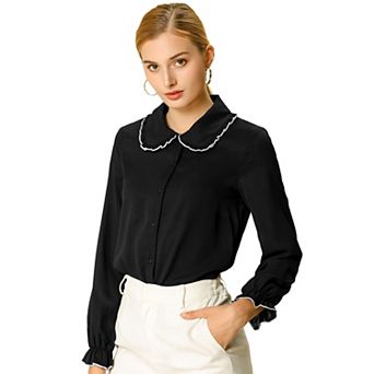 Women's Sweet Ruffle Peter Pan Collar Button up Work Shirts