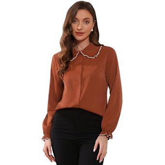 Women's Sweet Ruffle Peter Pan Collar Button up Work Shirts