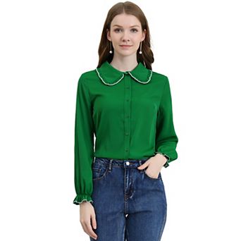 Women's Sweet Ruffle Peter Pan Collar Button up Work Shirts