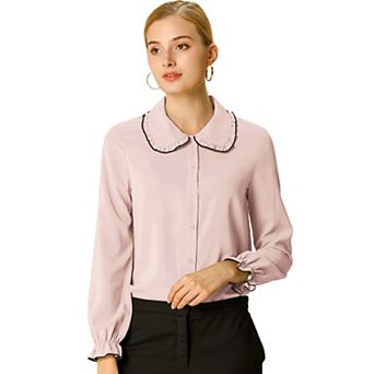 Women's Sweet Ruffle Peter Pan Collar Button up Work Shirts