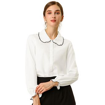 Women's Sweet Ruffle Peter Pan Collar Button up Work Shirts