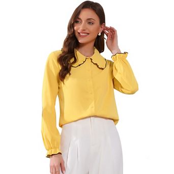 Women's Sweet Ruffle Peter Pan Collar Button up Work Shirts