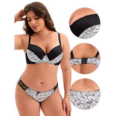 Women's 2 Pieces Push-Up Underwire Adjustable Straps Comfort Bra and Brief Set