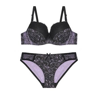 Women's 2 pc Push-Up Underwire Adjustable Straps Comfort Bra and Brief Set