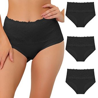 Women's Floral Lace Pattern High Waist Comfort Briefs Underwear 3 Packs