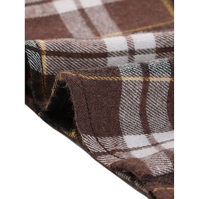 Women's Check Print Roll up Sleeves Flap Pockets Brushed Shirt