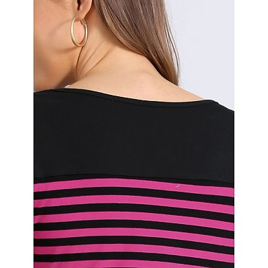 Women's Color Block Long Sleeve Striped Causal T-shirt