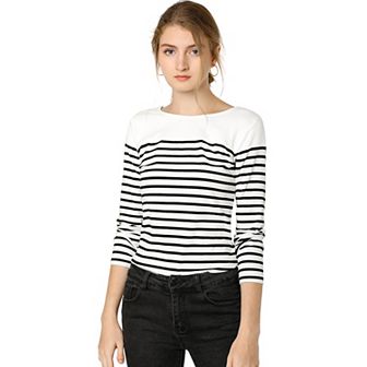 Women's Color Block Long Sleeve Striped Causal T-Shirt
