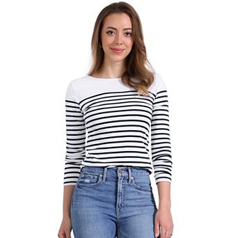 Women's Color Block Long Sleeve Striped Causal T-Shirt