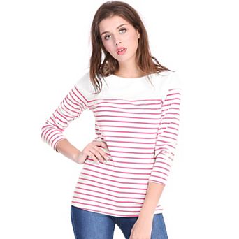 Women's Color Block Long Sleeve Striped Causal T-Shirt