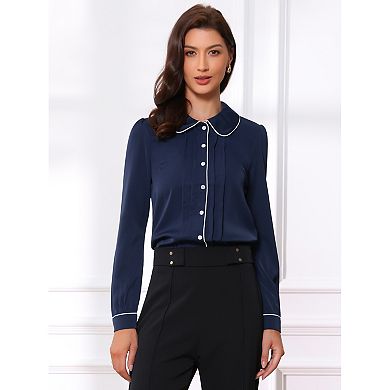 Women's Peter Pan Collar Work Blouse Button Down Shirt