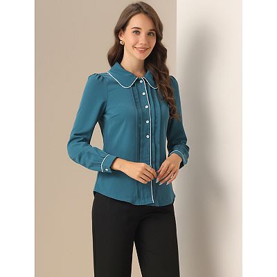Women's Peter Pan Collar Work Blouse Button Down Shirt