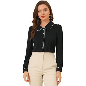 Women's Peter Pan Collar Work Blouse Button Down Shirt