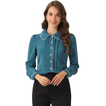 Women's Peter Pan Collar Work Blouse Button Down Shirt