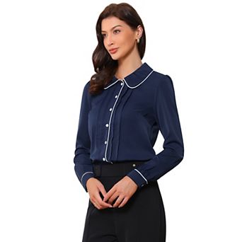 Women's Peter Pan Collar Work Blouse Button Down Shirt