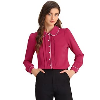 Women's Peter Pan Collar Work Blouse Button Down Shirt