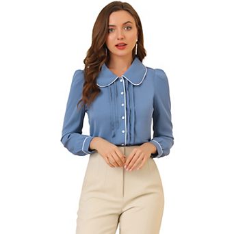 Women's Peter Pan Collar Work Blouse Button Down Shirt