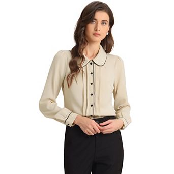 Women's Peter Pan Collar Work Blouse Button Down Shirt
