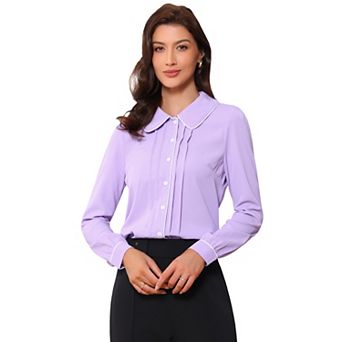 Women's Peter Pan Collar Work Blouse Button Down Shirt