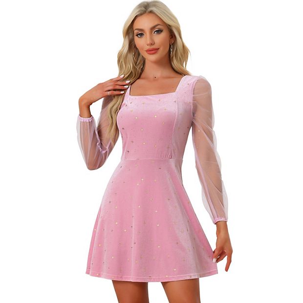 strapless open back dress 【Final Sale】Lakelyn Romantic Sweet Square Neck Pink Dress, Pink / L main image 0
