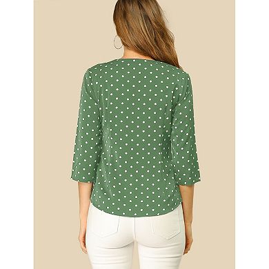 Women's Polka Dots 3/4 Sleeve Casual Button Front Blouse Top