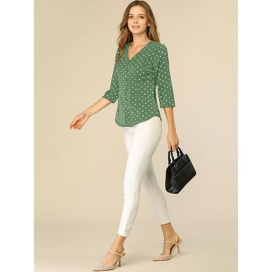 Women's Polka Dots 3/4 Sleeve Casual Button Front Blouse Top