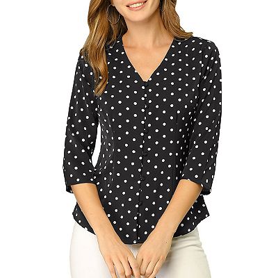 Blouse Femme Denim & Co Taille XL - Motif Pois Violet - Manches 3/4 - Style Bohème