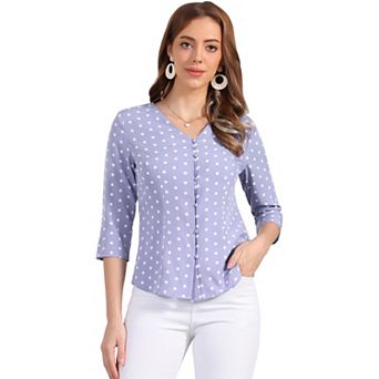 Women's Polka Dots 3/4 Sleeve Casual Button Front Blouse Top