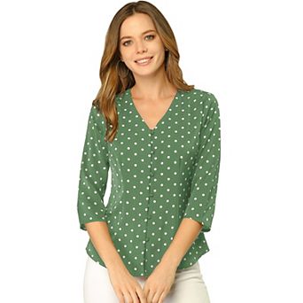 Women's Polka Dots 3/4 Sleeve Casual Button Front Blouse Top