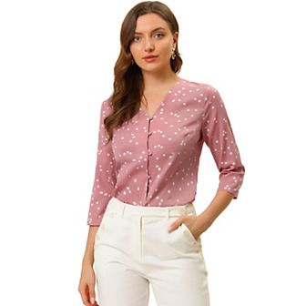 Women's Polka Dots 3/4 Sleeve Casual Button Front Blouse Top