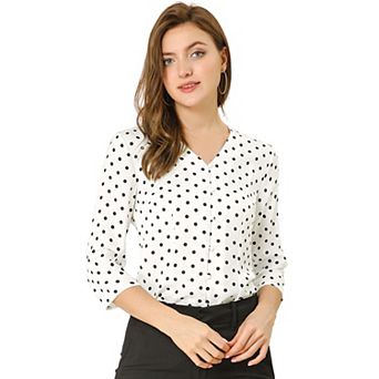 Women's Polka Dots 3/4 Sleeve Casual Button Front Blouse Top