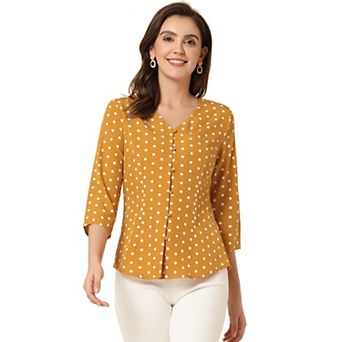 Women's Polka Dots 3/4 Sleeve Casual Button Front Blouse Top