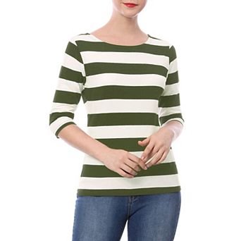Women's Casual T-shirts Elbow Sleeves Slim Fit Boat Neck Tops