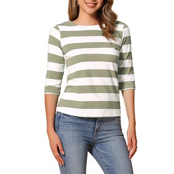 Women's Casual T-shirts Elbow Sleeves Slim Fit Boat Neck Tops