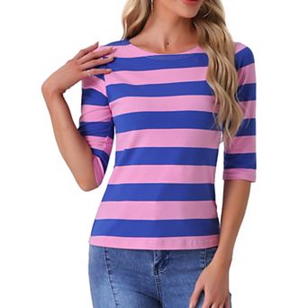 Women's Casual T-shirts Elbow Sleeves Slim Fit Boat Neck Tops