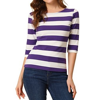 Women's Casual T-shirts Elbow Sleeves Slim Fit Boat Neck Tops