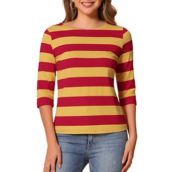 Women's Casual T-shirts Elbow Sleeves Slim Fit Boat Neck Tops