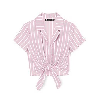 Women's Stripe Button up Short Sleeve Tie Front Short Shirts