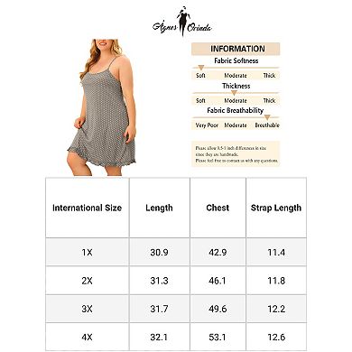 Women's Plus Pajamas Adjustable Strap Polka Dots Ruffle Hem Nightgown