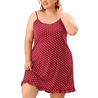 Women's Plus Pajamas Adjustable Strap Polka Dots Ruffle Hem Nightgown