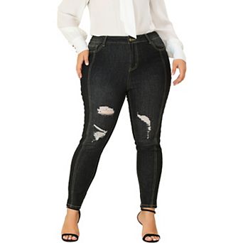 Women's Plus Size Denim Stretch Mid-Rise Washed Skinny Jeans