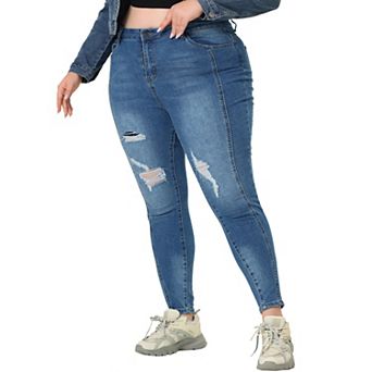 Women's Plus Size Denim Stretch Mid-Rise Washed Skinny Jeans