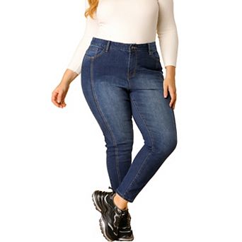 Women's Plus Size Denim Stretch Mid-Rise Washed Skinny Jeans