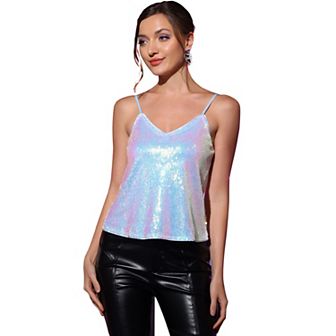 Women's Sequin Spaghetti Strap Crop Camisole Tank Tops